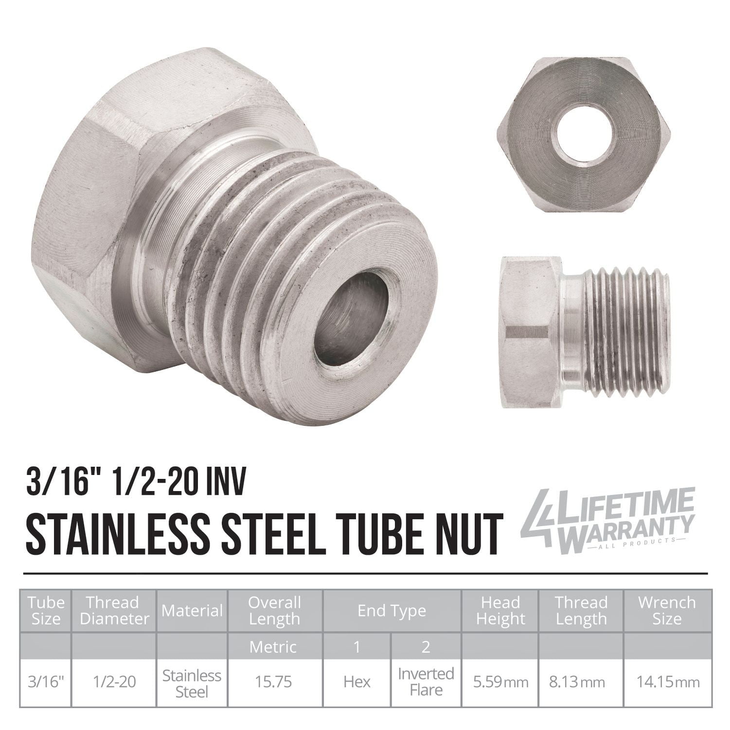 AGS Steel Tube Nut 1/Bag 3/16 1/2-20 Inverted 