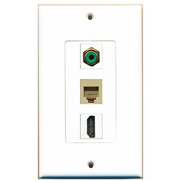 RiteAV - 1 Port HDMI and 1 Port RCA Green and 1 Port Phone RJ11 RJ12 Beige Decorative Wall Plate Decorative