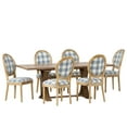 thumbnail image 2 of Noble House Dored Fabric and Wood 7 Piece Dining Set, Dark Blue Plaid and Natural, 2 of 13