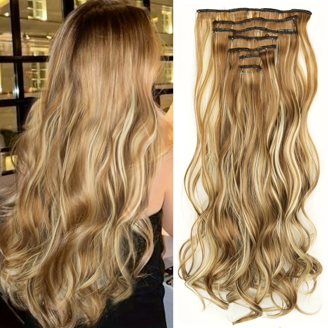 Typpkmm 7 Unids/Set 16 Clips ExtensióN De Cabello Negro Largo Liso Pelo Natural Ombre Peluca Fibra Resistente Al Calor Para Peinado De Mujer