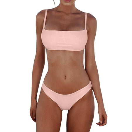 Cathalem Womens Swimsuits Women s Sexy Thong Bottom Two Piece Bikini Double Shoulder Straps Cute Swimsuit Triangle Bathing (Watermelon Red S)