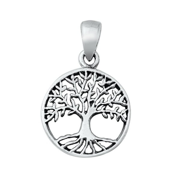 Sterling Silver Tree of Life Pendant Hoop Medallion Cutout Leaf Charm Jewelry Female Unisex