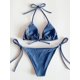 thumbnail image 2 of Traje de baño para mujer, conjunto de bikini triangular, con lazo lateral, ropa de playa Azul marino CH Azul marino CH Xishao ropa, 2 of 2