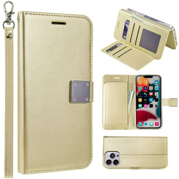 Bemz Pocket Clutch Wallet (6 Card Slots, Money Fold, ID Window) Case for iPhone 14 Pro - Gold
