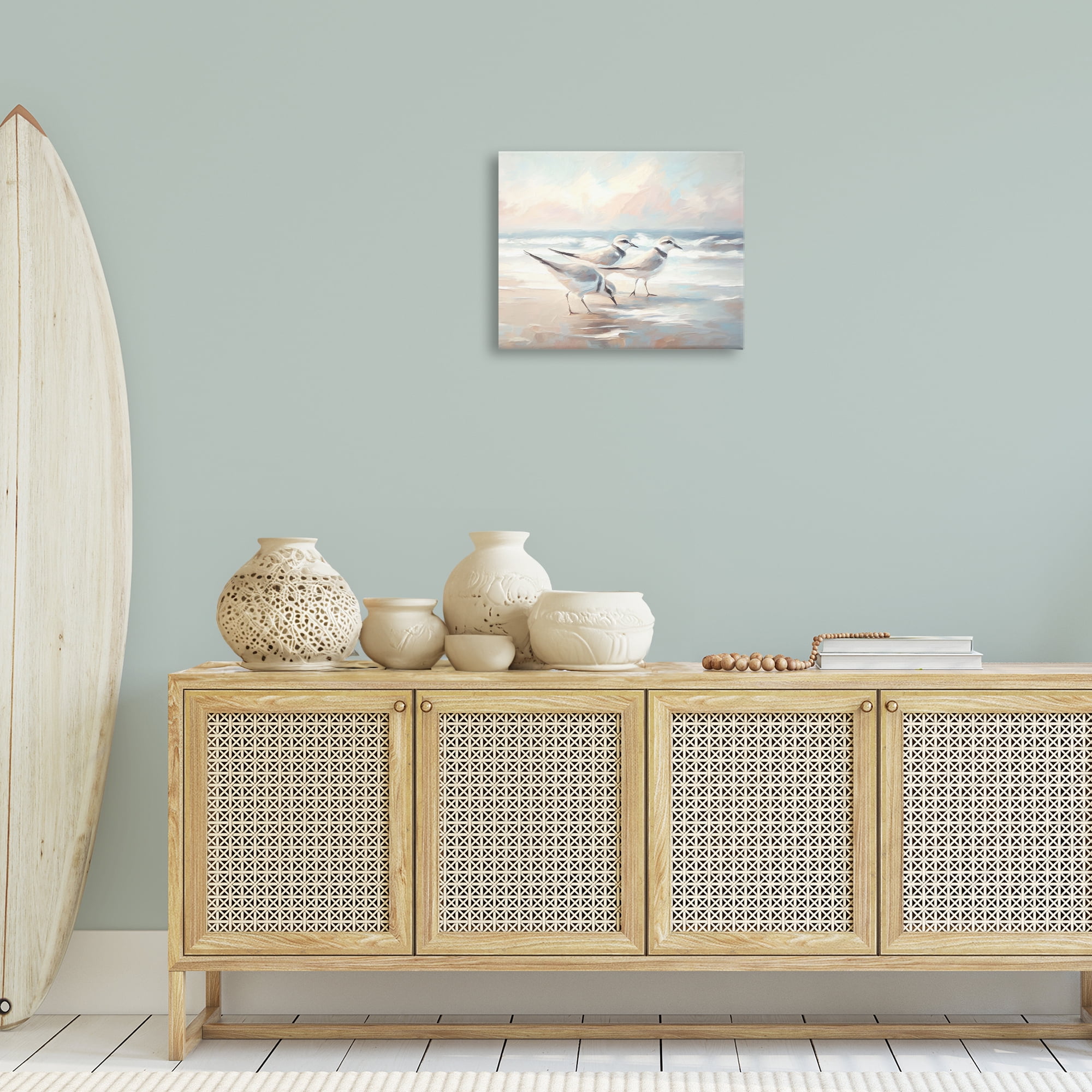 Stupell Industries Bay with Beach Birds Coastal Painting Gallery Wrapped Canvas Art Print Wall Art, 20 x 16