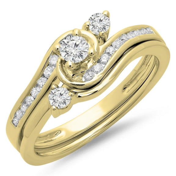 0.50 Carat (ctw) 10K Yellow Gold Round Diamond Ladies Bridal Twisted Swirl Engagement Ring With Matching Band Set 1/2 CT