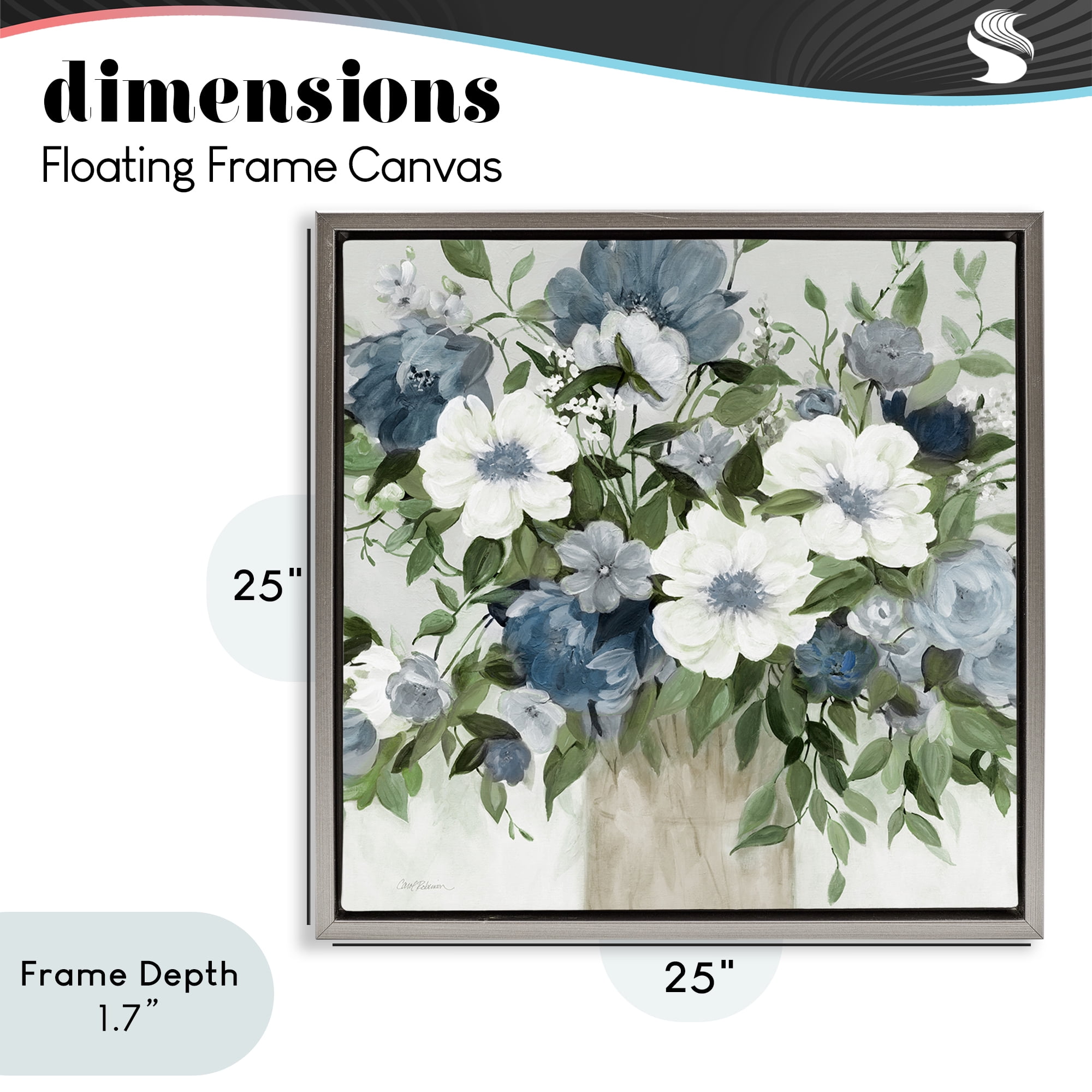 Stupell Industries White & Grey Blossoms Gray Framed Floater Canvas Wall Art, design by Carol Robinson