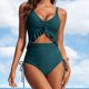 thumbnail image 1 of Tankini de moda para mujer, color sólido con cojín en el pecho y sin soporte de acero, traje de baño holgado con cordón dividido, traje de baño de dos piezas para mujer, trajes de baño tankini para mu, 1 of 7