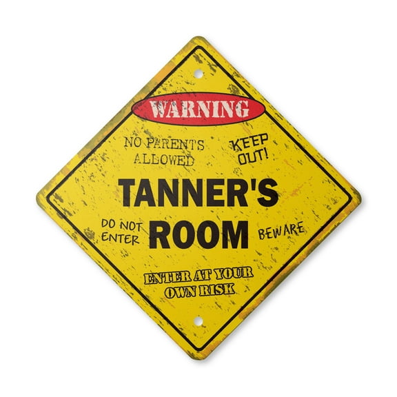 Tanner's Room Sign Vintage Crossing Zone Xing | Indoor/Outdoor Plastic | 14" Tall rustic kids bedroom decor door children's name boy girl