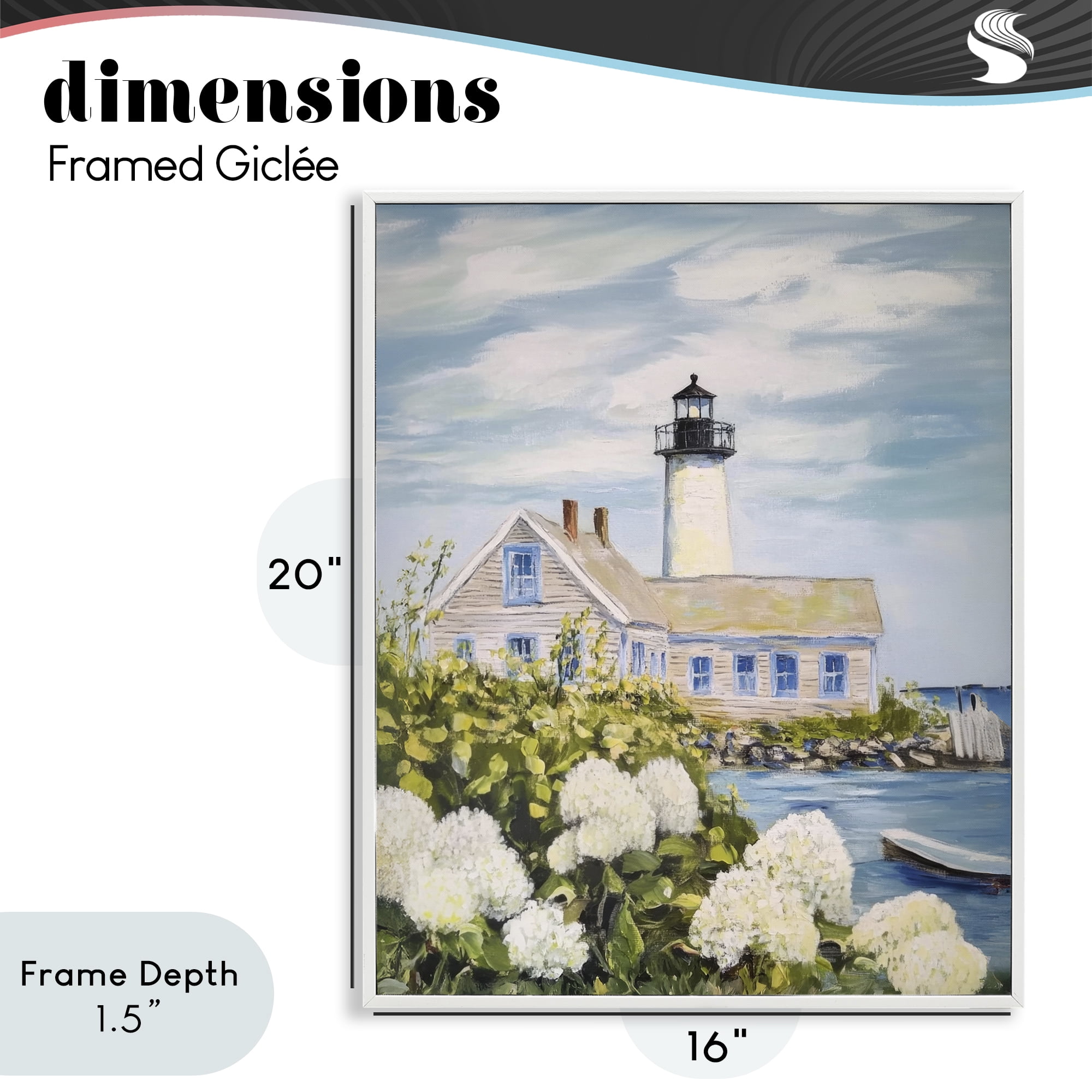 Stupell Industries Lighthouse Scenery with Hydrangeas White Framed Giclee Art, design by Sisi and Seb
