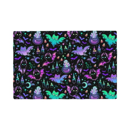 

Placemats Set of 4 cartoon bat halloween Heat Resistant Non - Slip Place mats Waterproof table mat for Kitchen Dining-4片装