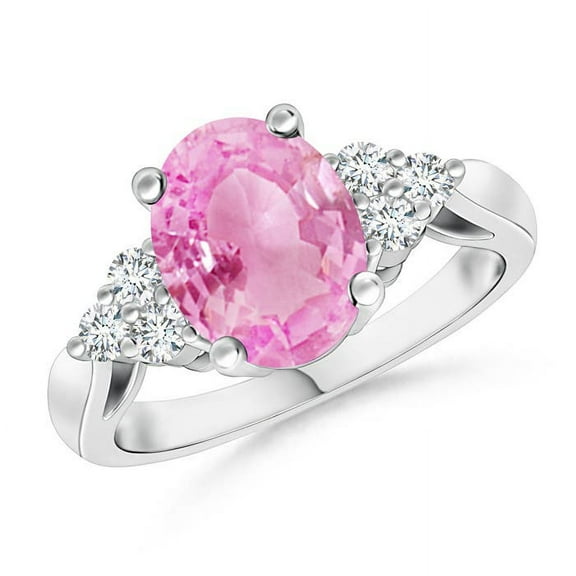 ANGARA Natural 1.9 ct Pink Sapphire Ring with Trio Diamond Accents in 14K White Gold for Women (Size-9x7mm) | September Birthstone, Anniversary, Jewelry Gift for Women | Natural Pink Sapphire Ring