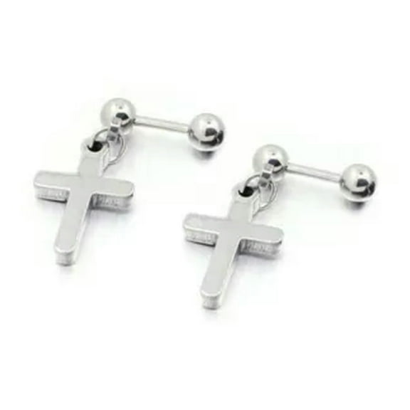 GKNET Womens Surgical Steel Small Cross Drop Dangle Studs Earrings Silver Gold Black-Silver