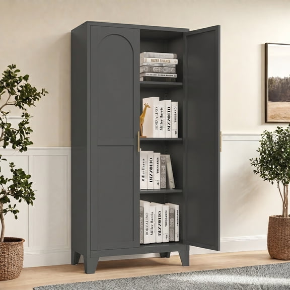 AISWORD 61" Tall Metal Storage Cabinet with Adjustable Shelves, 2 Doors Steel Cabinet for Office, Garage, Utility Room, Kitchen Storage, Black
