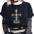 thumbnail image 3 of Camiseta de manga corta para mujer, camisa de cuello redondo con estampado cruzado, estilo gótico Retro americano, informal, Ins Y2K, Verano, 3 of 5