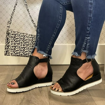 

Women s Ladies Fashion Casual Solid Open Toe Platforms Sandals Beach Shoes Black 6.25551