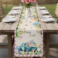 thumbnail image 4 of Easter Table Runner - 108 Inch Long Pink Plaid Blue Truck Eggs Bunny Retro Art Cotton and Linen Blended Dress Scarves Farmhouse Table Runner for Kitchen Dining, Coffee Table, 13" x 108", 4 of 8