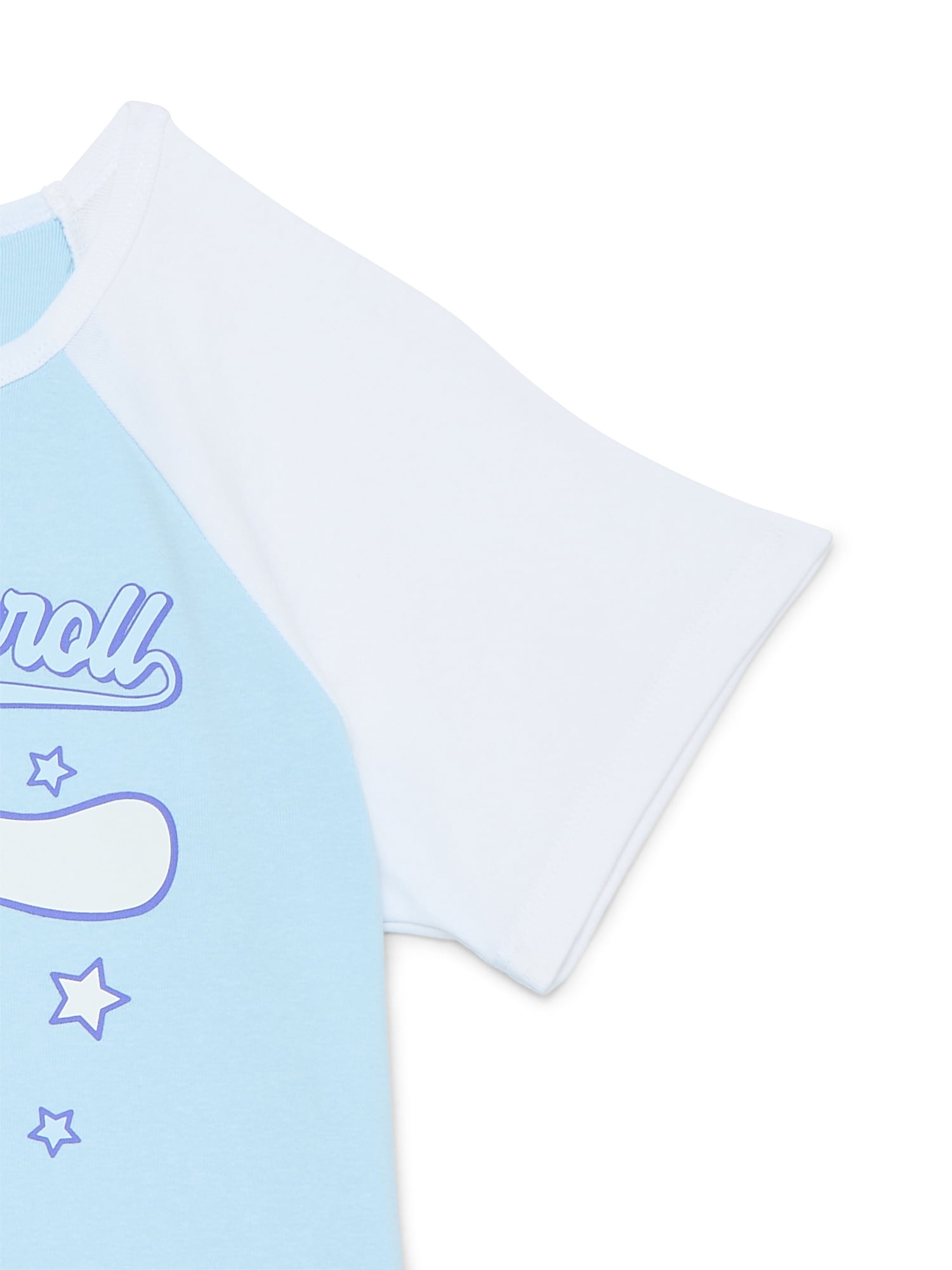 Sanrio Cinnamoroll Girls Raglan Graphic Tee with Short Sleeves, Sizes 4-16