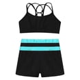 thumbnail image 3 of YiZYiF Kids Girls Sleeveless Double Straps Criss Cross Crop Top with Color Block Shorts for Dance Sports Workout A Blue Green 8, 3 of 7
