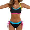 thumbnail image 2 of JoveMarine Bikini Sets for Women – Fluorescent Contrast Splicing Drawstring Two-Piece, Sexy Vacation Beach Swimsuit, Bright Neon Color for Pool Summer,Black L, 2 of 7