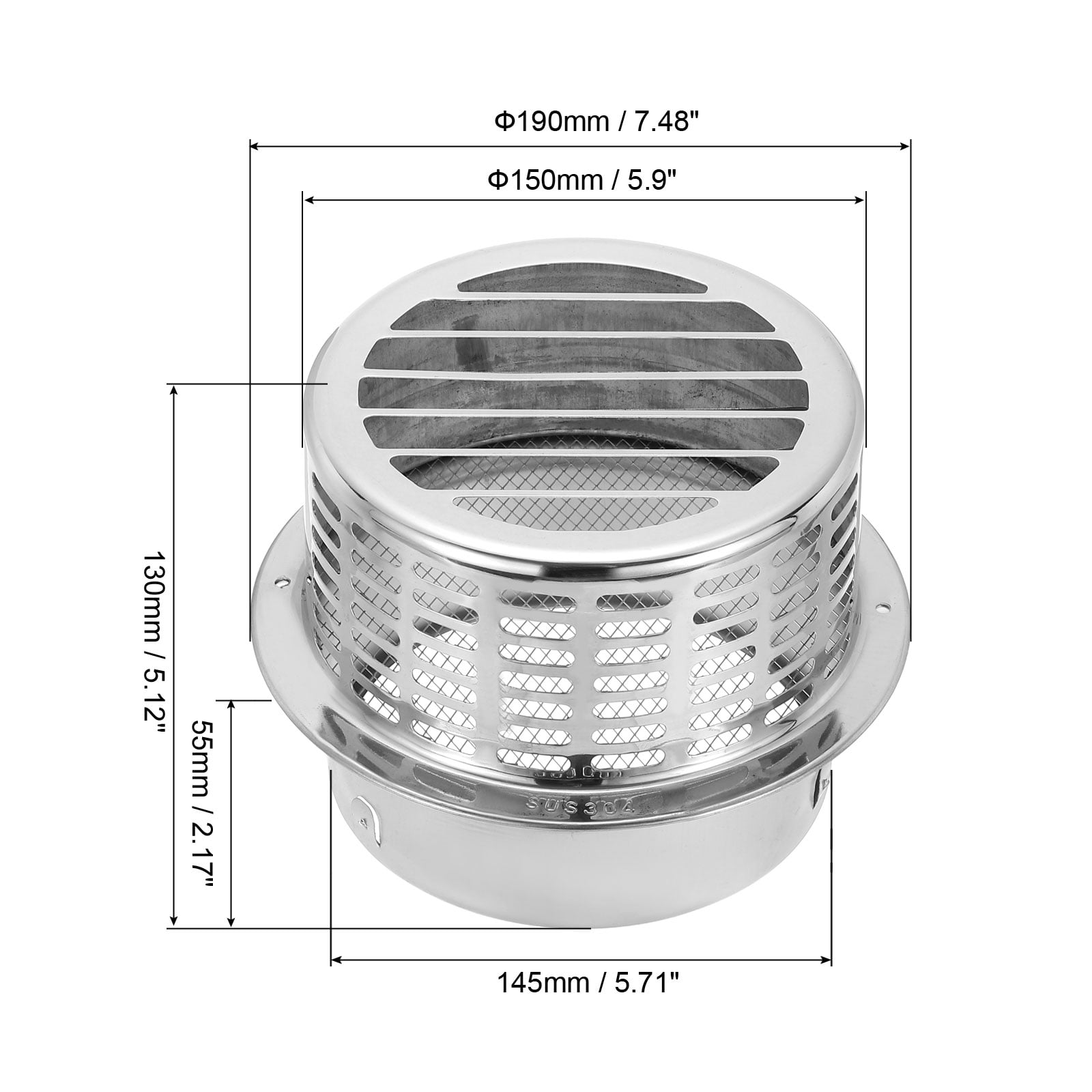 Uxcell 6" 304 Stainless Steel Vent Cover Wall Soffit Air Vent Louvered with Mesh for HVAC Exhaust Extractor Fan