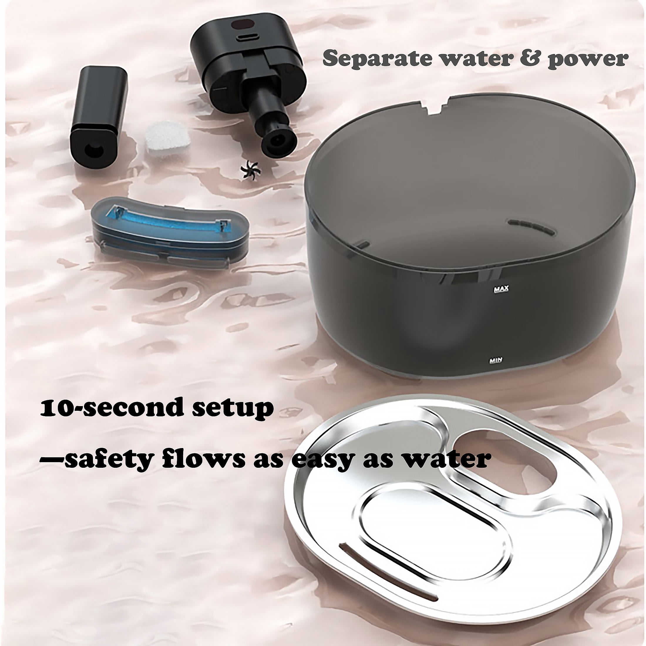 Generic 3 L Stainless Steel Cat Water Fountain Set with Smart Cat Water Fountain & 304 Stainless Steel Tray