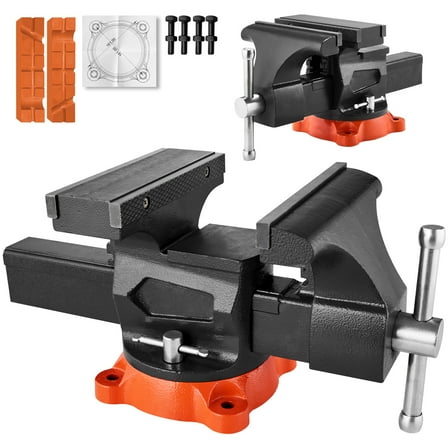 KFFKFF 8" Jaw Width Bench Vise with 360° Swivel Base, Heavy-Duty Ductile Iron Construction, 8" Max Jaw Opening, 3.7" Throat Depth, Multipurpose Vise for Clamping Round Pipes