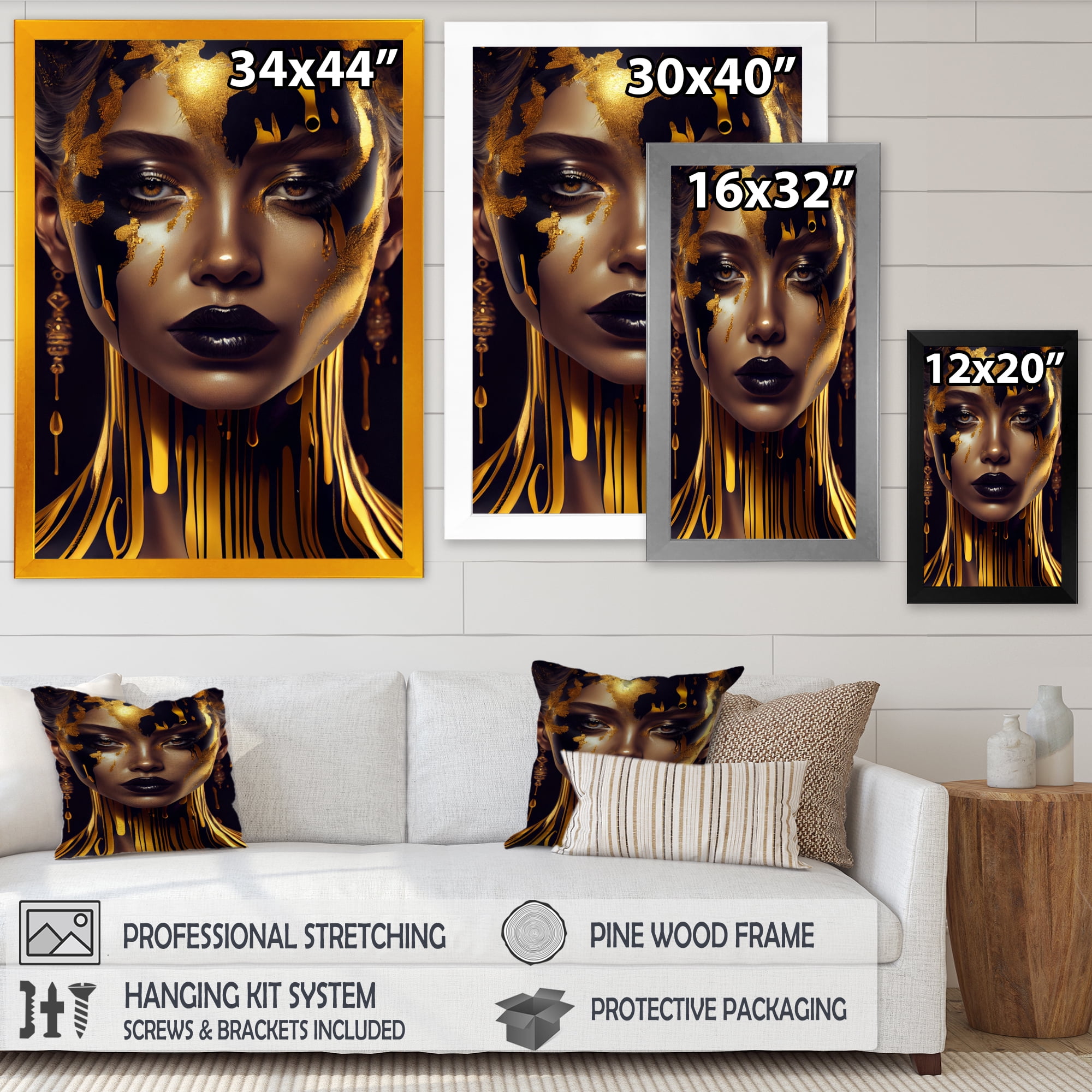 Designart Sensual Liquid Gold Woman V Framed Wall Art