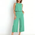 thumbnail image 3 of Scyoekwg Summer Outfits for Women 2 Piece Loose Sleeveless Round Neck Tops Wide Leg Pants Casual Sweatsuits Sets Trendy Tracksuit Solid Color Matching Sets (Green,L), 3 of 8