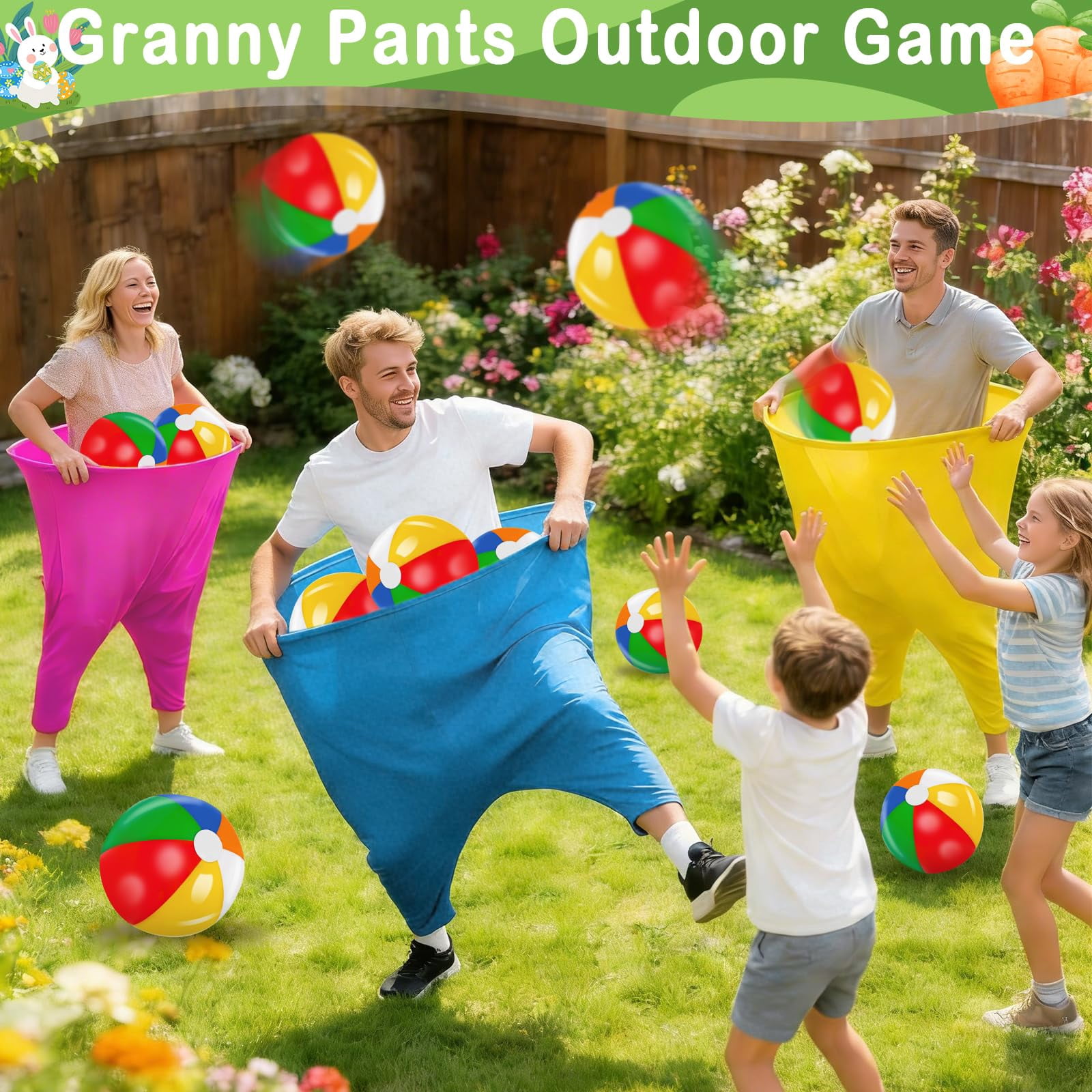 11 PCS Granny Pants Yard Game Set , 2 Oversized Pants with 8 Colorful Bouncy Balls & Air Pump, Outdoor Tossing Games for Family Easter Party, Carnival, Reunion & Backyard Fun