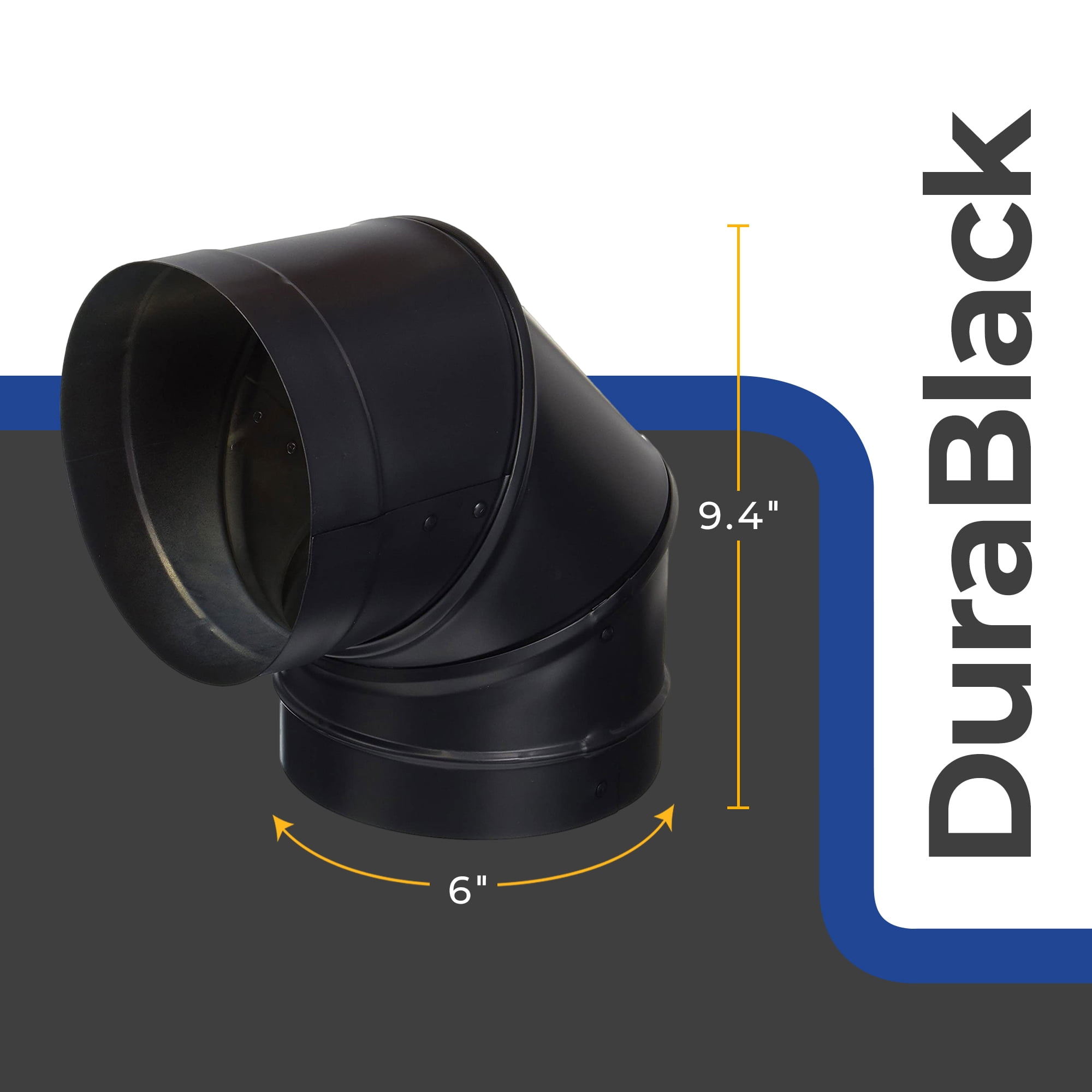 DuraVent DuraBlack 6 Inch Single Wall Stove Pipe 90 Degree Elbow, Black