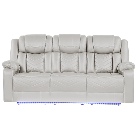 JERFIT Modern Power Recliner Sofa with LED Lights, USB Charging, Cup Holders, Beige Faux Leather Reclining Couch
