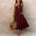 thumbnail image 2 of Women's One Shoulder Maxi Dress, Sexy Asymmetric Sleeveless Long Dresses, Loose Fit Cotton Linen Feel Summer Beach Vacation Sundress with Pocket, 2 of 5