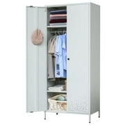 Storage Cabinet, Metal Wardrobe Armoire Closet with Hanging Rod for Bedroom, Laundry Room(White)