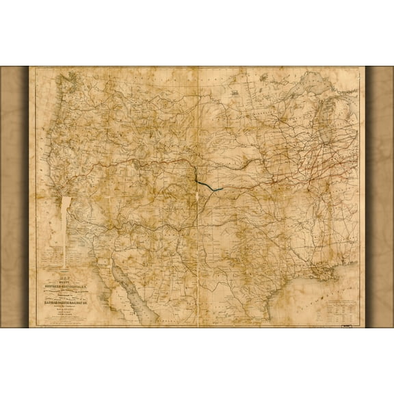 24"x36" Gallery Poster, Map of Southern Continental Railroad 1868