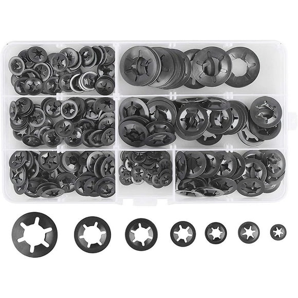 280 Pcs Lock Washers Lock Washers, Steel Lock Washers Quick Lock Washers M3 M4 M5 M6 M8 M10 M12, 7 Sizes, Black