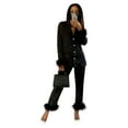 thumbnail image 6 of Baqcunre Pajamas for Women, Women's Homewear Solid Color Lapel Feather Top with Pants Two Piece Pajamas Set Sleepwear Loungewear Pjs Nightgown for Women, A Set Black L, 6 of 7