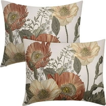 LAMIRO Vintage Flowers Lumbar Pillow Covers 12x20" Set of 2 Rust Orange Yellow Floral Leaves Decorative Rectangular Throw Pillows For Couch Rustic Pillow Cases Home Decor For Sofa Living Room Outdoor