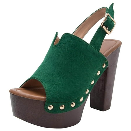 

Heels For Women Shoes For Women Dressy Low Heel New Fish Mouth High-heeled Thick-heeled Thick-soled Comfortable Women s Sandals Green