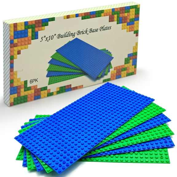 Base Plates 5"x10" Variety Baseplates for Brick Block Building Compatible all Major Brands Blue and Green Baseboard With Pin-hole (6-Pack)