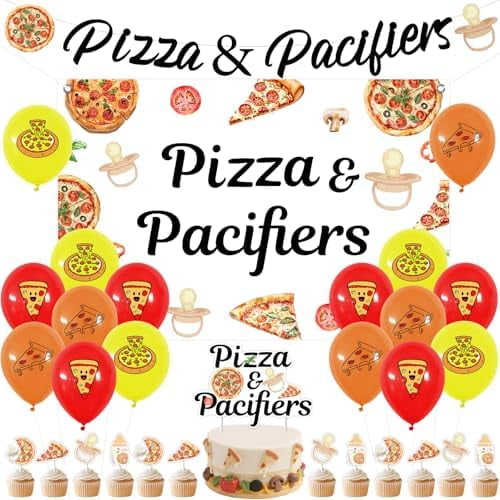 Pizza & Pacifiers Baby Shower Decorations, Pizza & Pacifiers Backdrop Banner, Cake Topper Kit, Balloons, Welcome Baby Italian Fast Food Party Time Supplies$$Home Decor, Kitchen, & Other