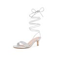 thumbnail image 3 of BLISSFUL STEP Women's Strappy Strap Lace Up Kitten Heel Sandals Silver 8.5, 3 of 8