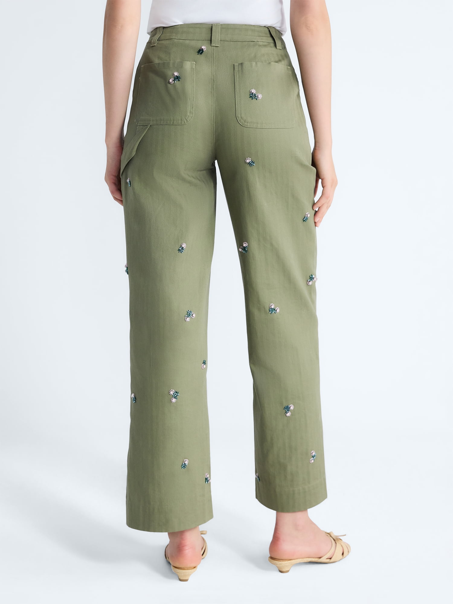 Free Assembly Women's and Women’s Plus Embellished Cotton Carpenter Pants, 30" Inseam, Sizes 0-28W