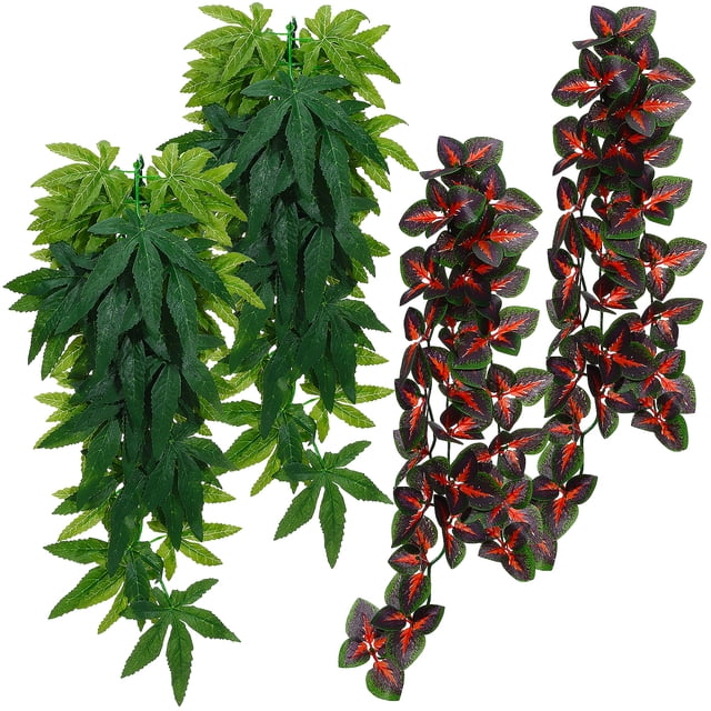 Miangastore 4 Pcs Reptile Plants Simulation Rattan Hanging Plants with Suction Cups for Fish Tank Pets Aquarium Habitat Decorations