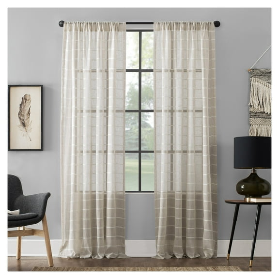 84"x52" Twill Stripe AntiDust Curtain Panel Cream: Modern Light Filtering Linen Striped Panel