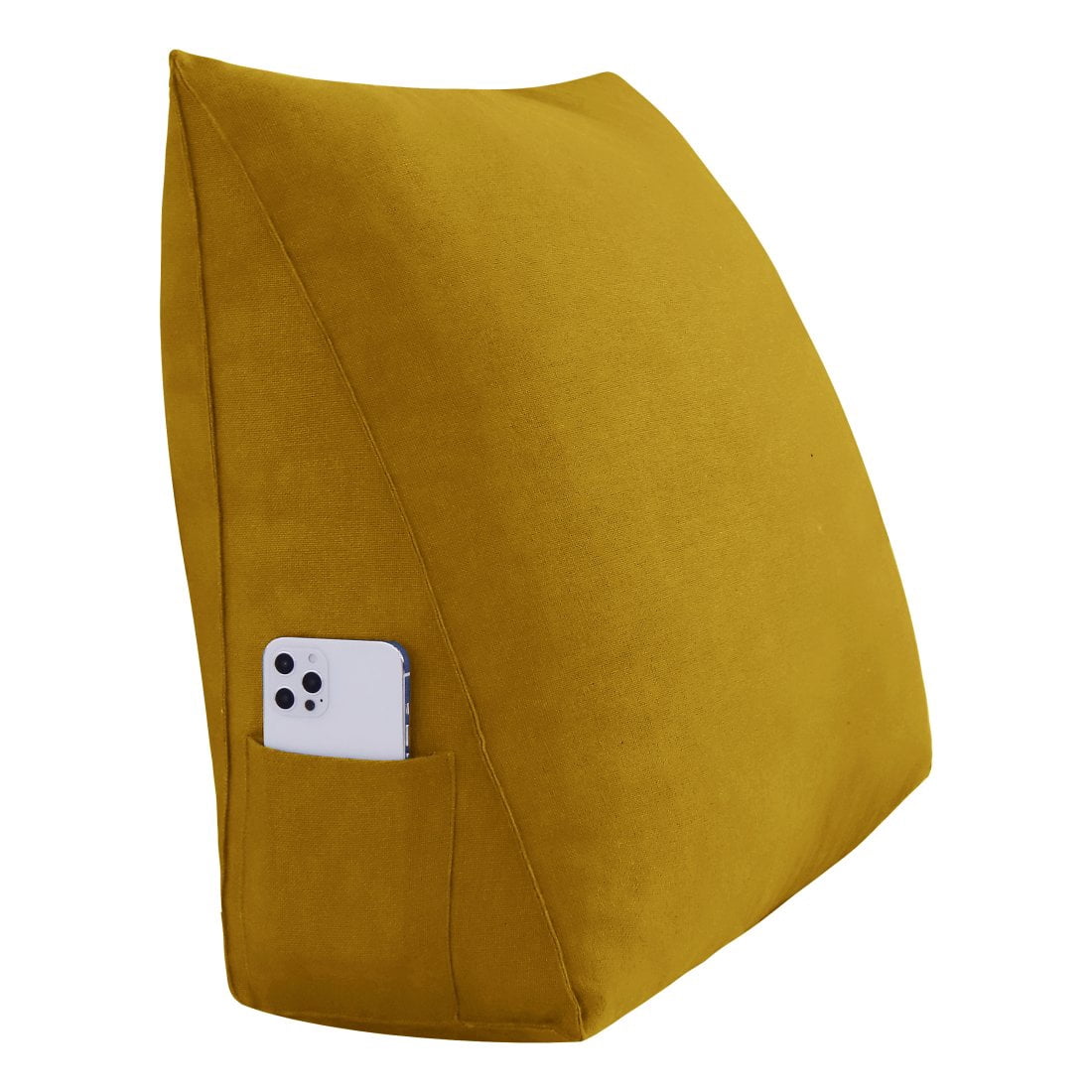 WOWMAX Linen PP-Cotton Filled Triangular Wedge Pillow Positioning Support Reading Backrest Cushion for Sofa Bed Day Bed and Upholstered Headboard with Removable and Washable Cover Yellow 23.5 Inches