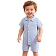 thumbnail image 2 of Krdevn Baby Boys Textured Terry Romper Lapel Collar Short Sleeve Button Up Summer Outfit,6-12 Months, 2 of 4