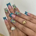 thumbnail image 1 of Uñas postizas Press On BABALAL punta francesa azul con charm 3D dorado, 1 of 7