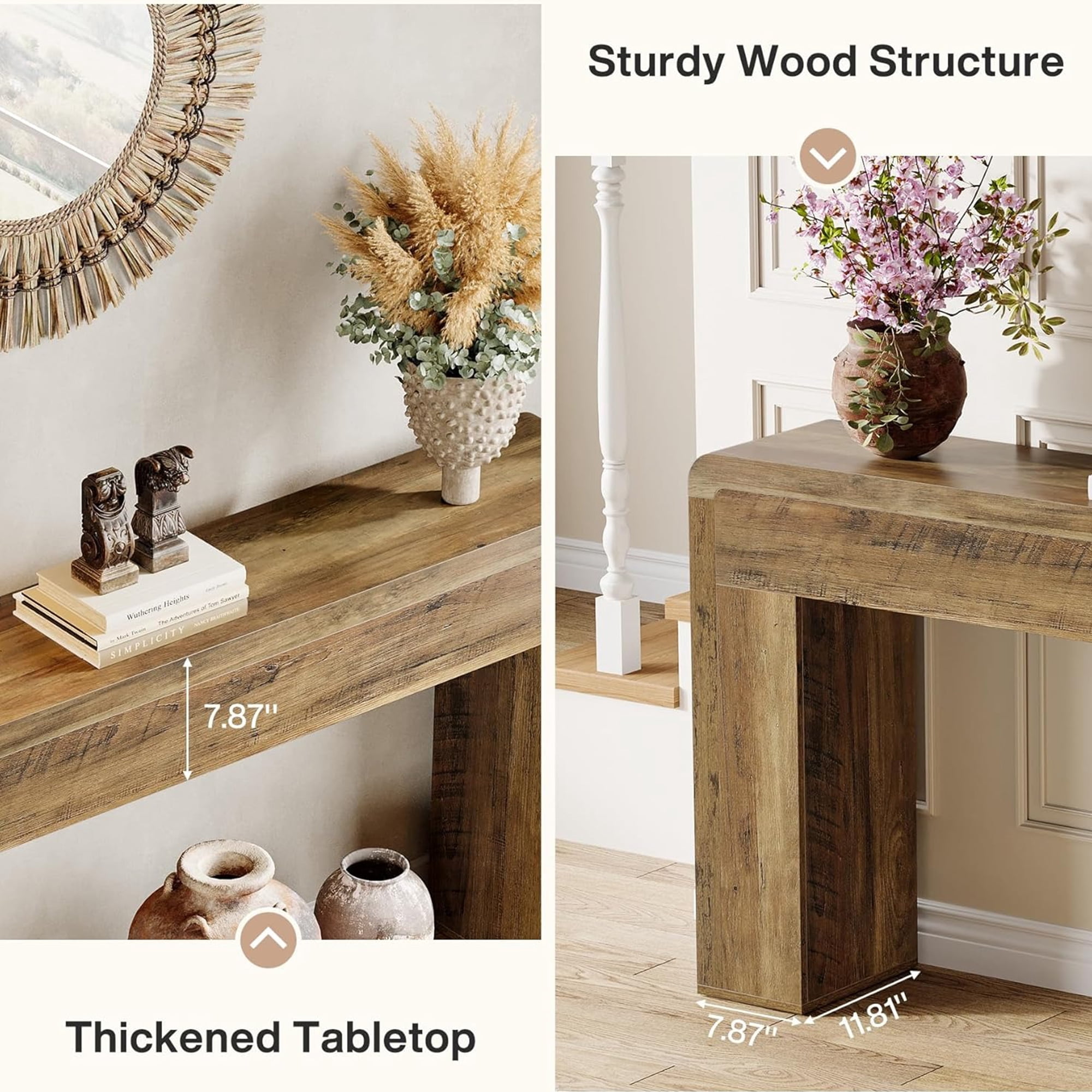 70.9" Extra Long Farmhouse Rustic Console Table, Wooden Behind Couch Storage Table, Narrow Entryway Foyer Stand for Living Room & Hallway (Brown)