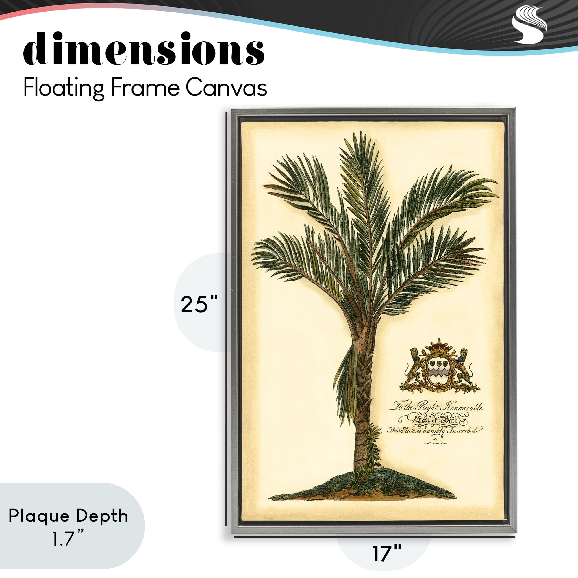 Stupell Industries Vintage Colonial Palm Gray Framed Floater Canvas Wall Art, design by Vision Studio